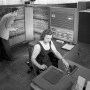 Man and woman working with IBM type 704 electronic data processing machine used for making computations for aeronautical research 1957 public domain